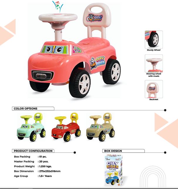 City Rider Steering Backrest Ride-On Car - Panda