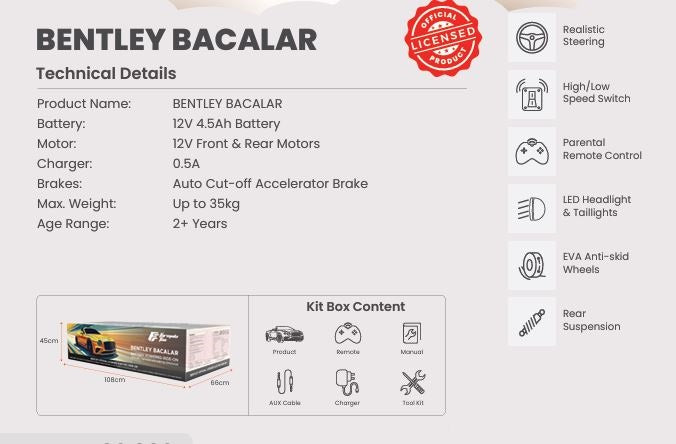Bentley Bacalar (Yellow) Kids Ride-On Car - Formula Fun