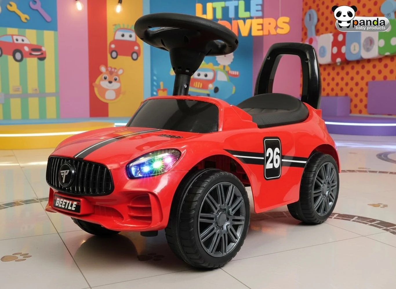 Beetle Rider Steering Backrest Ride-On Car - Panda