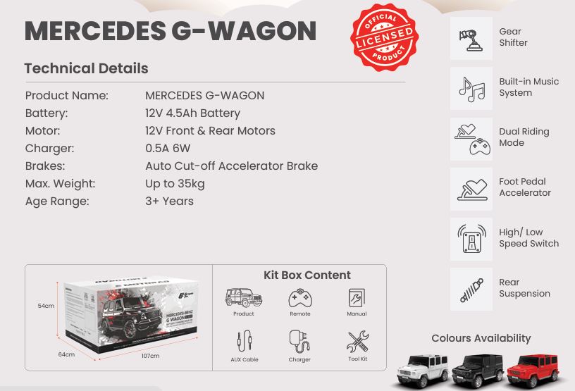 Mercedes G-Wagon Kids Ride-On Car - Formula Fun
