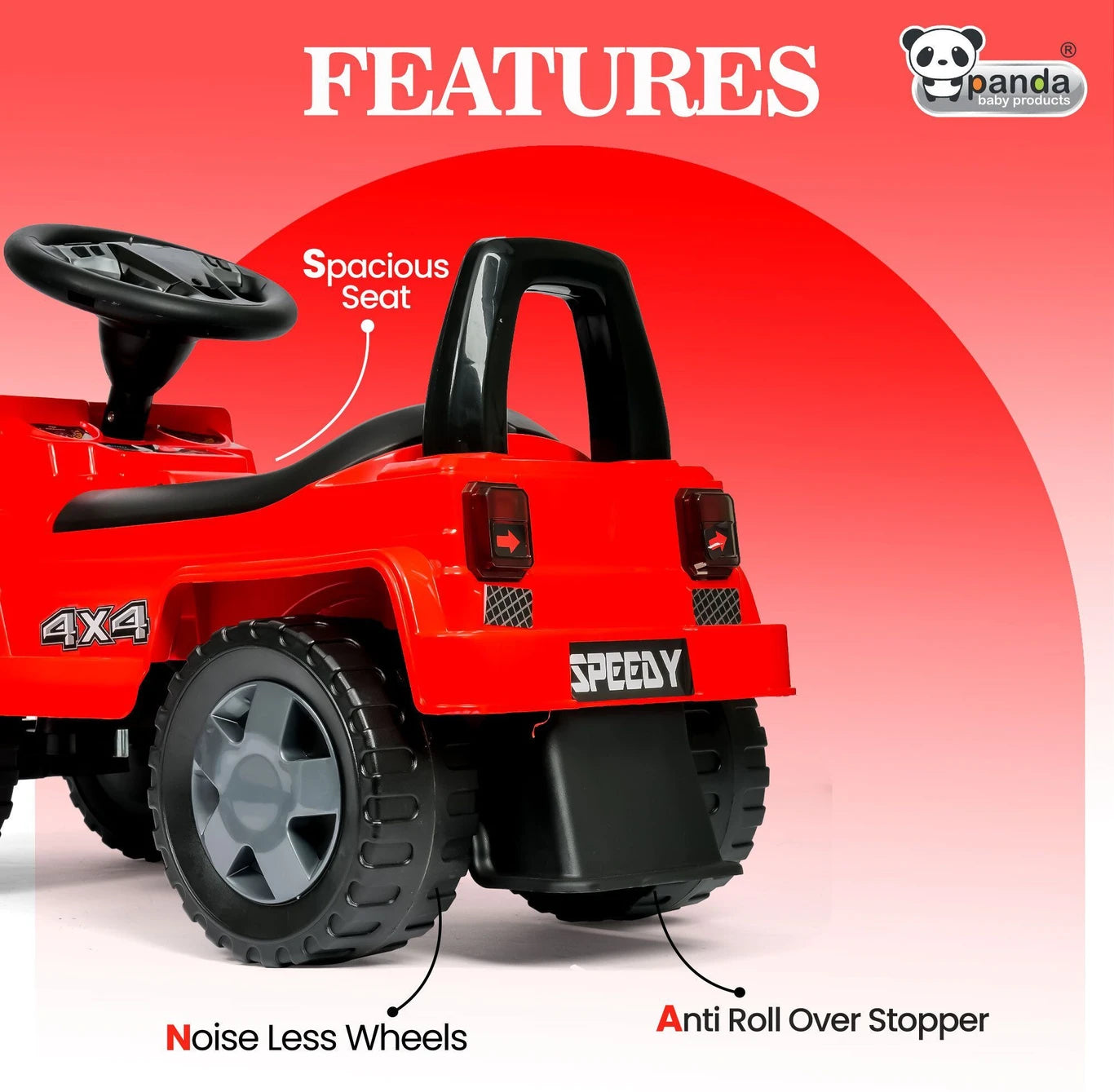 Speedy Rider Steering Backrest Ride-On Car - Panda