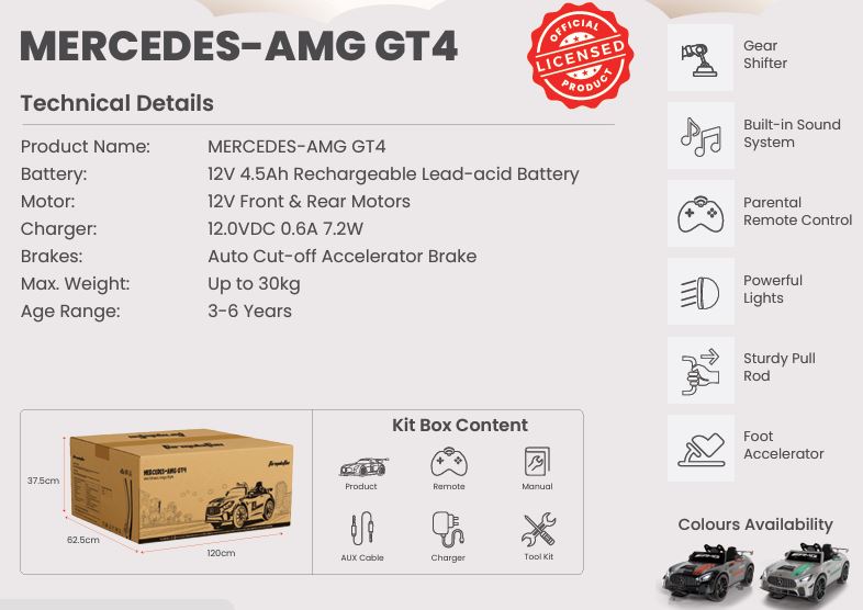 Mercedes-AMG GT4 Kids Ride-On Car - Formula Fun