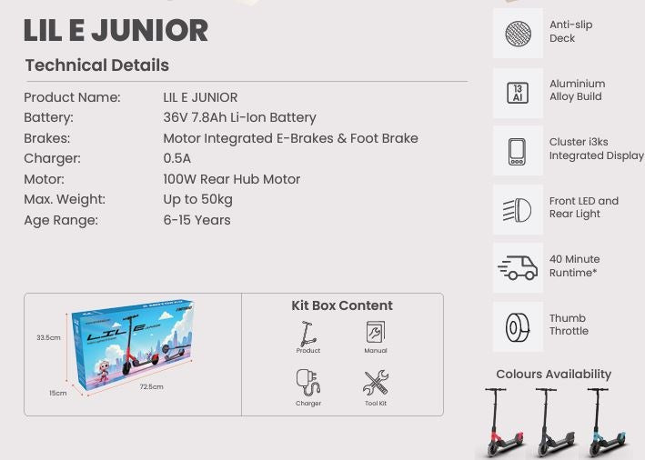 Lil E Junior Kids Ride-On Electric Kick Scooter - Formula Fun