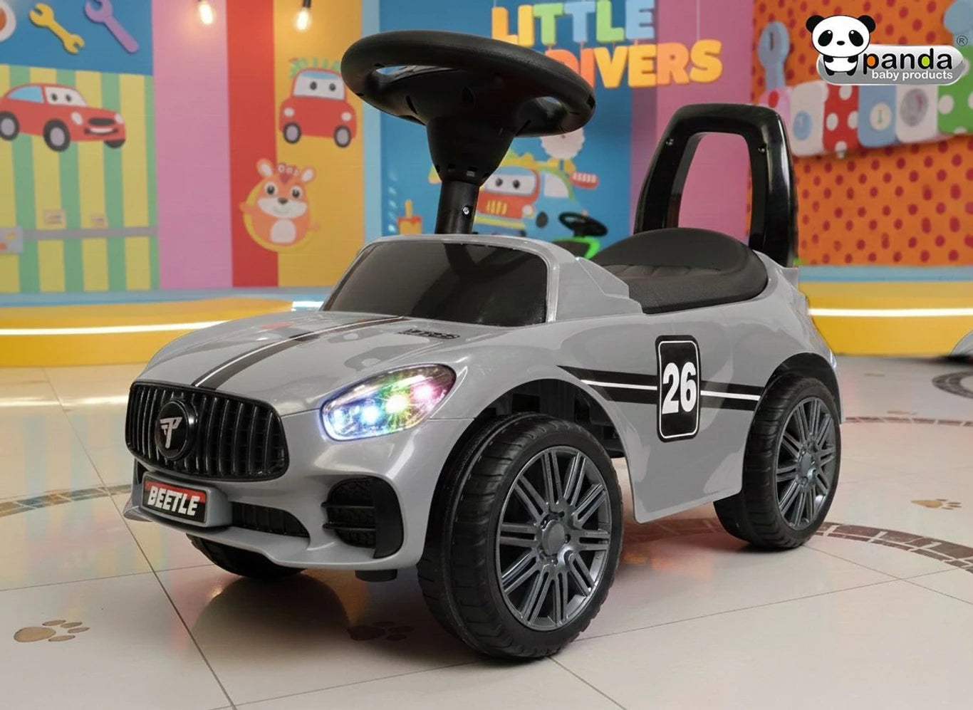 Beetle Rider Steering Backrest Ride-On Car - Panda