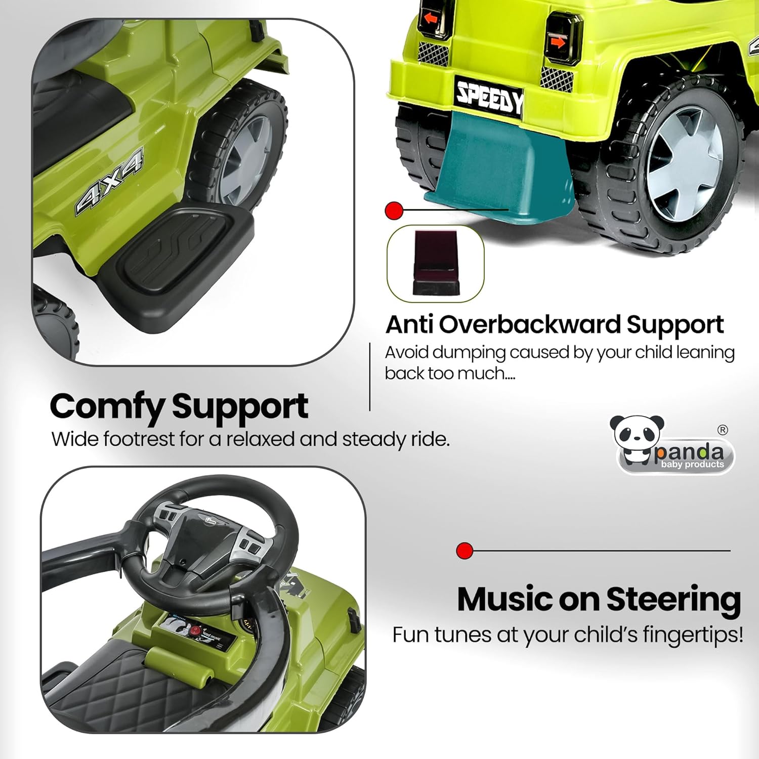 Speedy Plus Rider Steering Backrest Ride-On Car - Panda