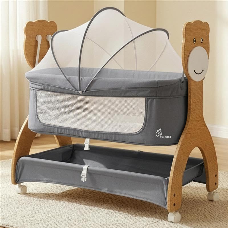 Lullabies Woodsy Manual Swing Wooden Cradle - R for Rabbit
