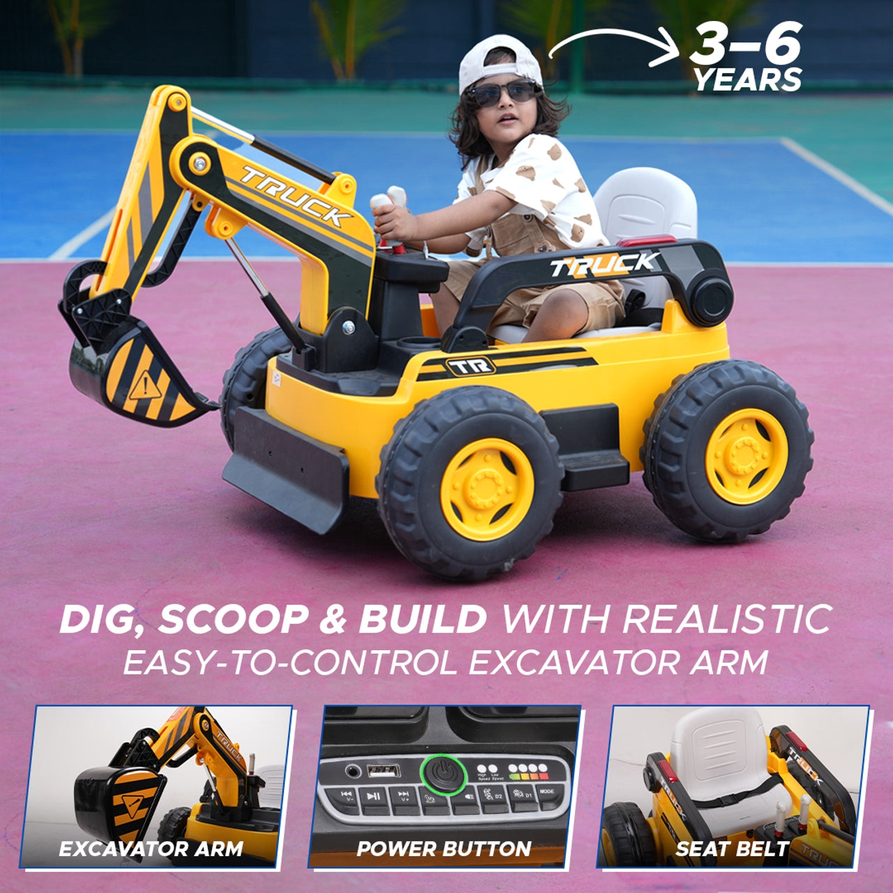 Mini Excavator (Yellow-Black) Kids Ride-On - Formula Fun